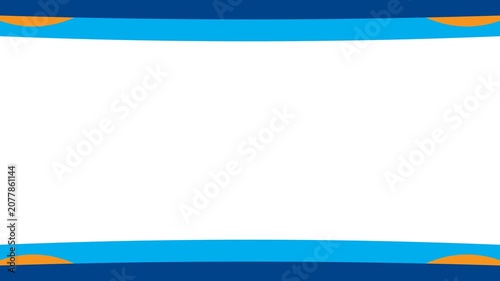 Abstract blue and orange curved border frame for corporate presentation background slide with clean white center space