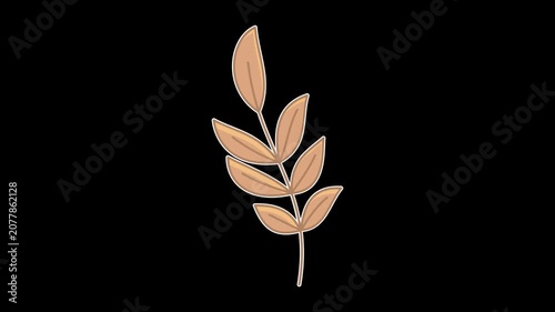 Seamless looping animation of a swaying twig with dry brown leaves for autumn seasonal concepts. Flat style sticker design element isolated on transparent alpha channel background