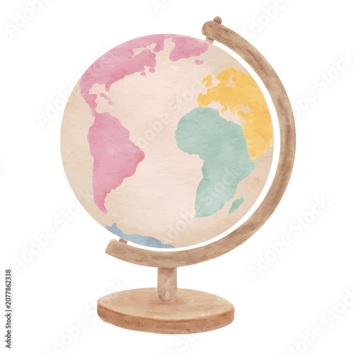 Colorful Watercolor World Globe with Vibrant Continents Hand Painted Illustration