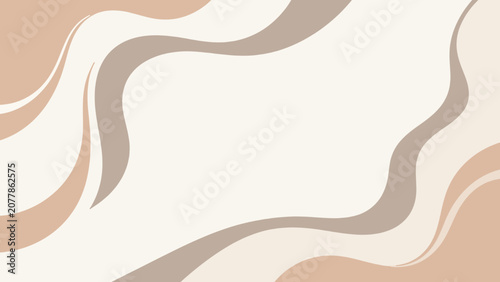 Elegant abstract background with flowing organic shapes in neutral beige and brown tones, perfect for modern graphic design, presentations, or website banners with ample copy space