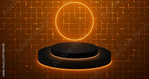 Luxury Neon Cylinder Podium with Copy Space Backdrop in 4K. Abstract Minimal Display Background for product showcase, presentation, and promotion. Empty display podium. Easy to use.