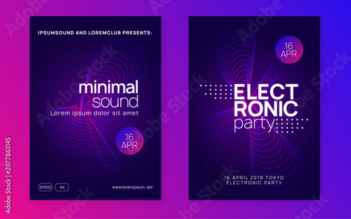 Fest Background. Nightclub Disco Illustration. Blue Techno Set. Festival Invite. Dj Electro Template. Pink Sound Design. Discotheque Flyer. Green Fest Background