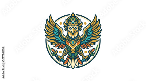 Circular Garuda eagle emblem with ornate wings.