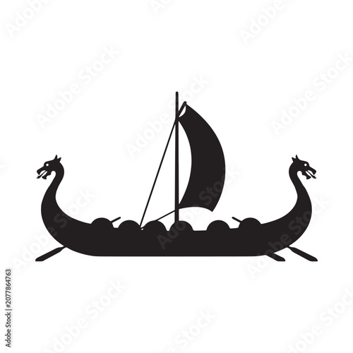 Fotografie Viking ship silhouette against a white background nautical historical design