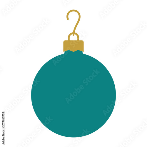 Minimalist Teal Christmas Ornament Ball Graphic with Simple Gold Hanger Hook Vector Illustration