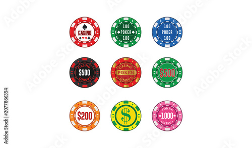 Canvastavla Colorful poker chips set with various denominations Vector