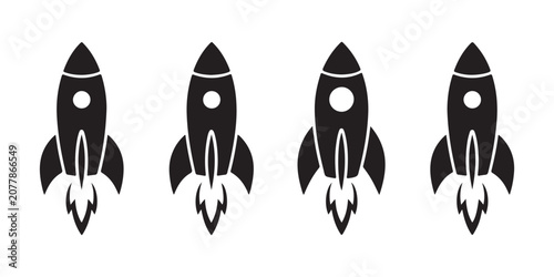 Schilderij op canvas Set of four rocket icons isolated on transparent background, modern flat design style rocket launcher