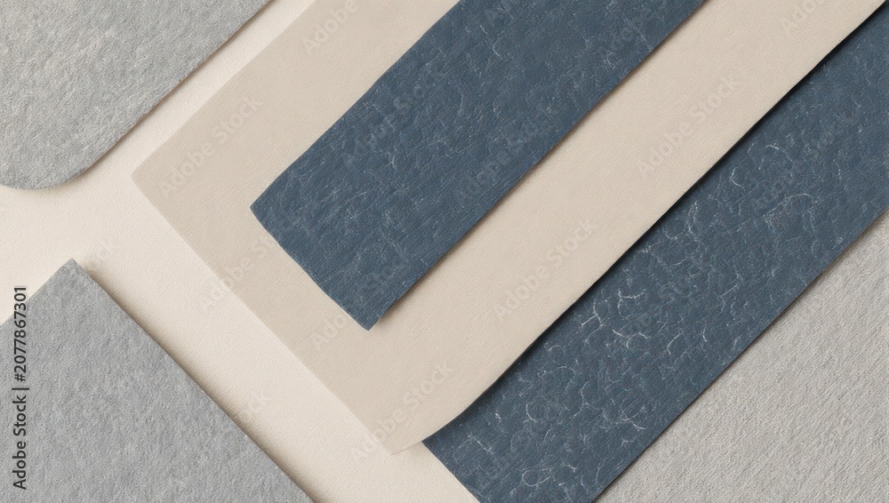 Fototapeta premium Close-up of layered, textured paper sheets in various shades of blue and cream