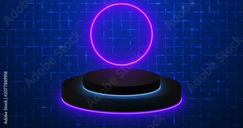 Luxury Neon Cylinder Podium with Copy Space Backdrop in 4K. Abstract Minimal Display Background for product showcase, presentation, and promotion. Empty display podium. Easy to use.