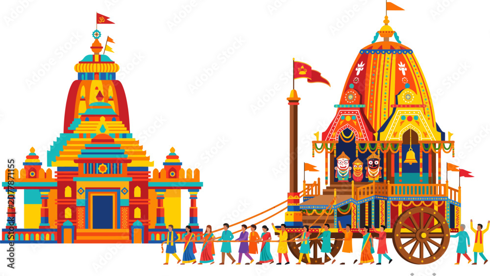 Obraz premium Colorful temple chariot festival procession