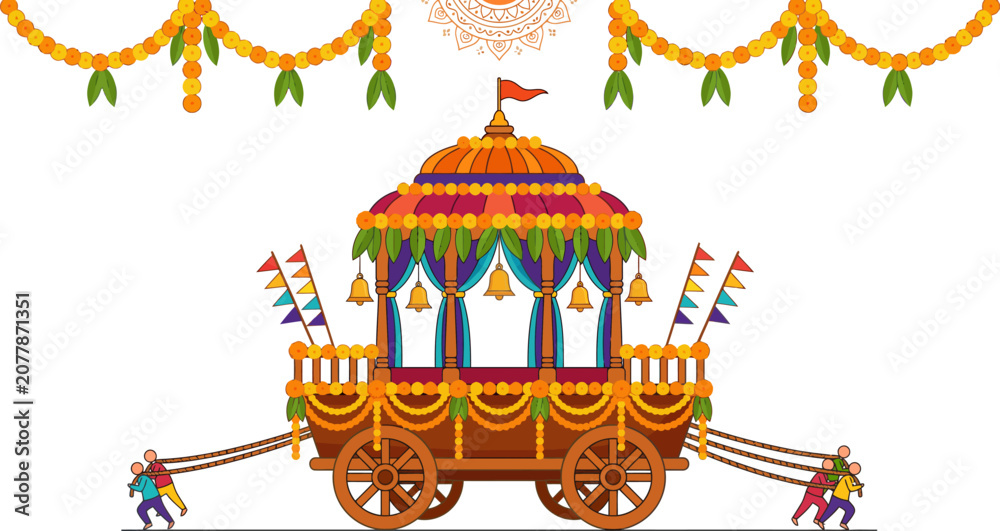 Obraz premium Colorful traditional royal chariot with flags