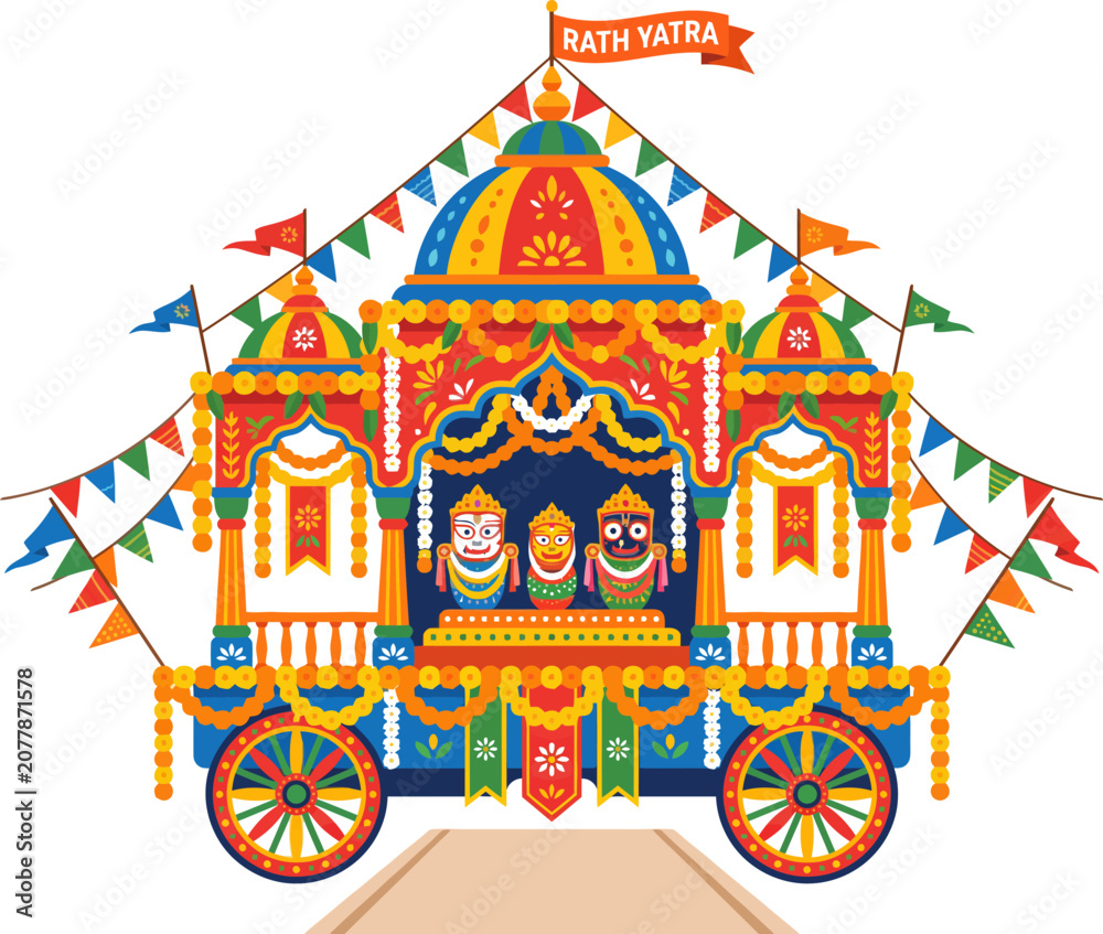 Fototapeta premium Colorful traditional rath yatra chariot with deities