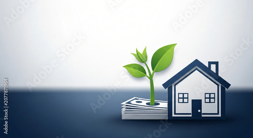 Growth Sprout Next To House In Accounting Industry For Wealth Management Concept