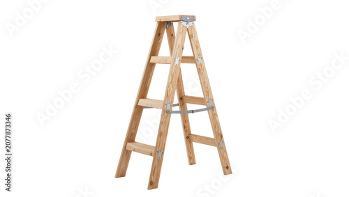 Konstfotografi Wooden A-frame stepladder with metal bracing, isolated on transparent background