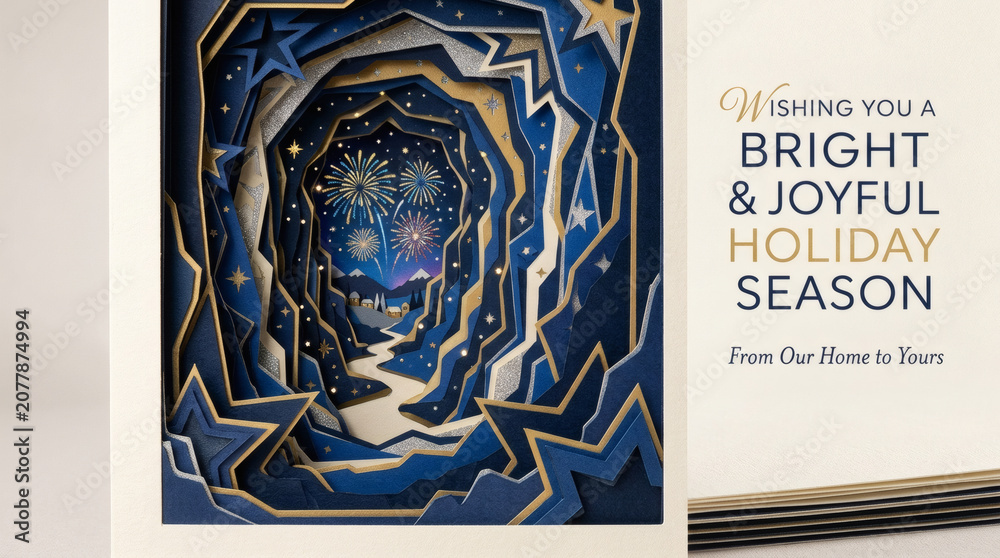 Fototapeta premium Festive Holiday Card with Starry Night and Warm Wishes