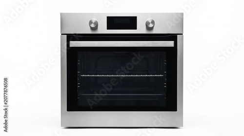 Modern stainless steel builtin oven isolated on white background
