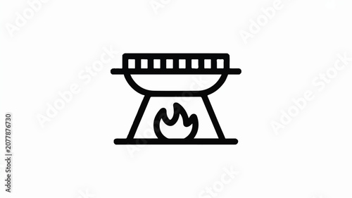 Simple line drawing of portable gas camping stove with flame