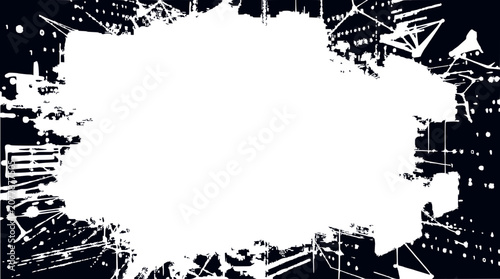 Abstract White Splatter Frame on Dark Digital Network Background