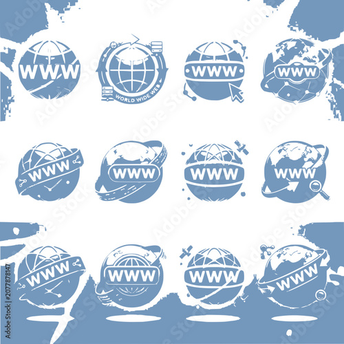 Collection of WWW icons representing internet, global network, and technology