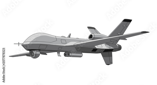 Unmanned aerial vehicle drone in flight with sensors and equipment