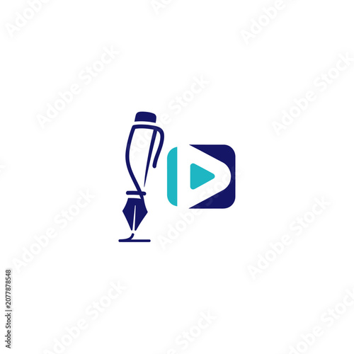 Trophy and play button icon set in flat design style.