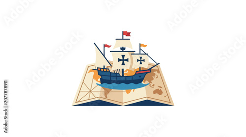 Fotografija Vintage Sailing Ship on Antique World Map Illustration
