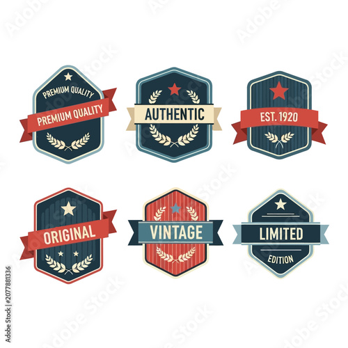 Vintage and authentic badges with banners for premium quality labels