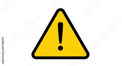 Yellow triangular warning sign with exclamation mark on white background