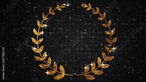 4K Elegant golden laurel wreath animation with particles on a grid background.Luxury Winner Background for award ceremonies, achievements, marketing, social media, and sales promotions.