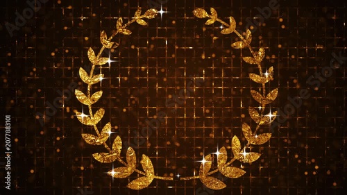 4K Elegant golden laurel wreath animation with particles on a grid background.Luxury Winner Background for award ceremonies, achievements, marketing, social media, and sales promotions.