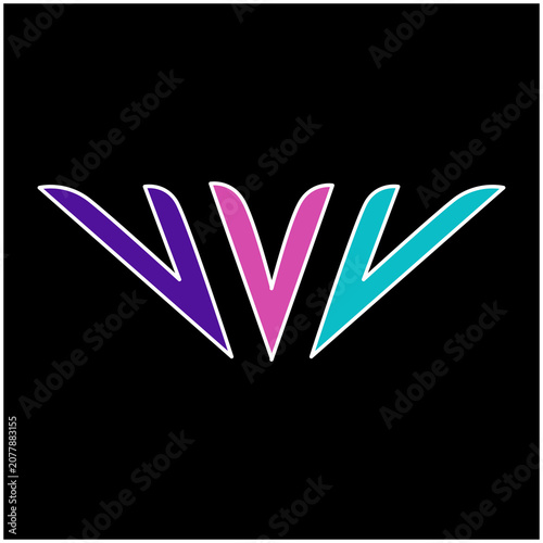 Abstract geometric wings logo icon with letter V elements in neon gradient colors on black background