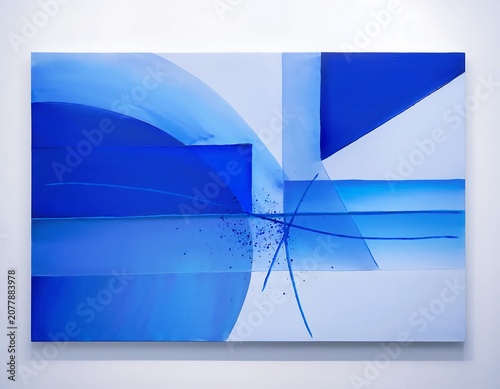 Abstract Blue Geometric Art on Canvas.