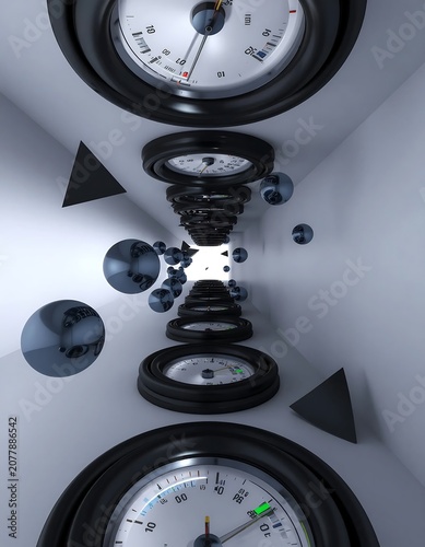 Abstract Clock Face with Geometric Shapes.