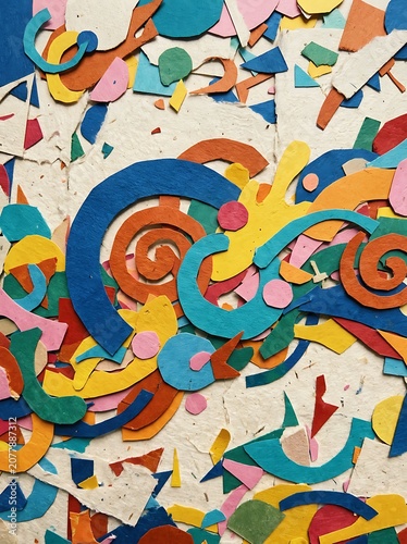 Abstract Colorful Swirling Pattern with Geometric Shapes.