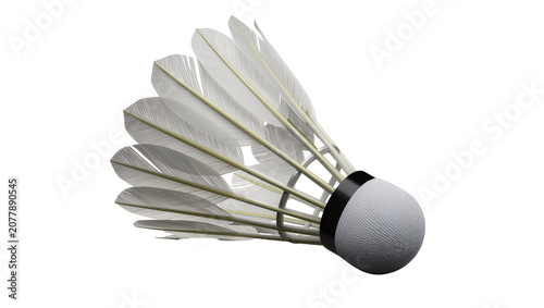 White badminton shuttlecock with natural feathers and black band, isolated on transparent background