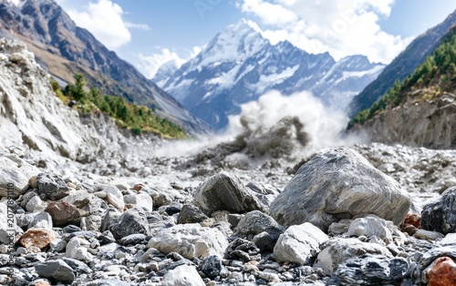 Glacial Lake Outburst Flooding in Majestic Nepalese Mountain Landscape