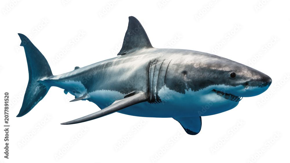 Obraz premium Great white shark swimming, isolated on transparent background
