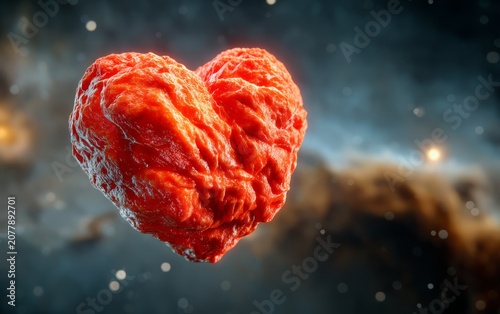 Glowing Red Heart Floating in Space for Valentine's Day Concept Art