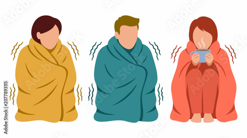 Konstfotografi People shivering from cold, wrapped in blankets, seeking warmth