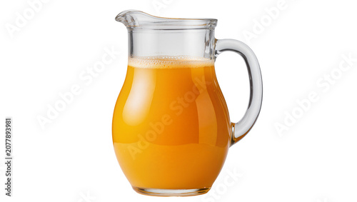Фотография Clear glass pitcher filled with orange juice, isolated on transparent background