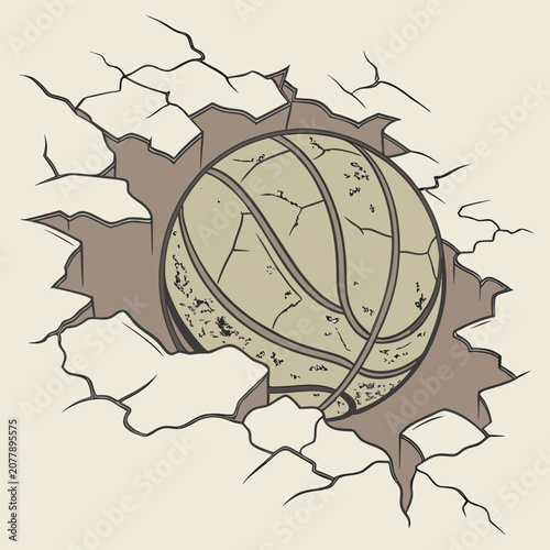 Obraz na plátně Basketball emerging from a cracked wall illustration with basketball, competitio