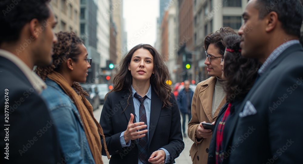 Obraz premium An urban representation of democracy in action with individuals participating in a � Diversity and Inclusion Concept for Multicultural Workforce