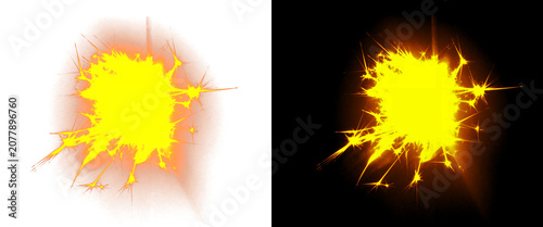 Quadro su tela Explosive muzzle flash effect on black and white backgrounds, bright yellow fire