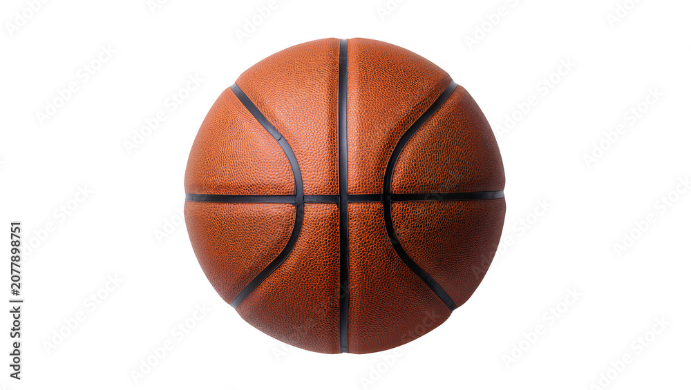 Fototapeta premium Official orange basketball with black seams, isolated on transparent background
