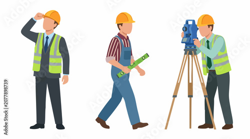 Photos Construction and engineering workers set, professional builders and surveyors