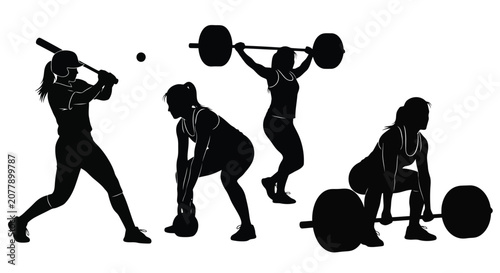 Εκτύπωση καμβά Four silhouettes of people performing weightlifting exercises.