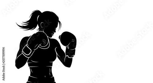 Obraz na plátně Silhouette of a Female Boxer in Fighting Stance.