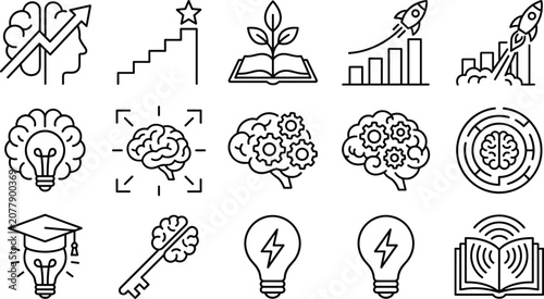 Photos Personal Growth and Mental Development Line Icon Set Featuring Brainstorming Inn