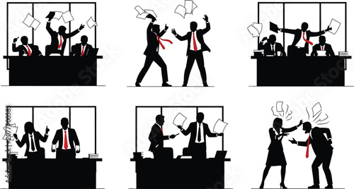 Business men conflict office silhouettes corporate strife and disagreement