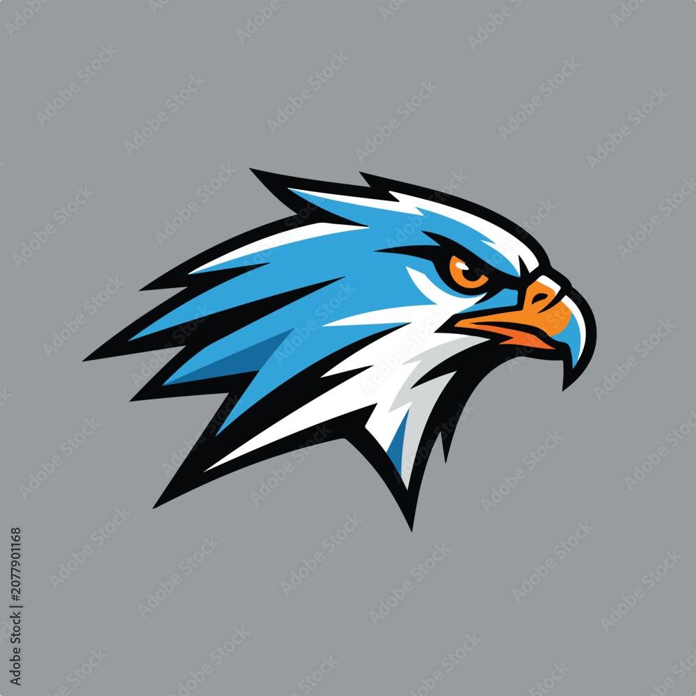Fototapeta premium Stylized aggressive blue eagle head mascot logo design.